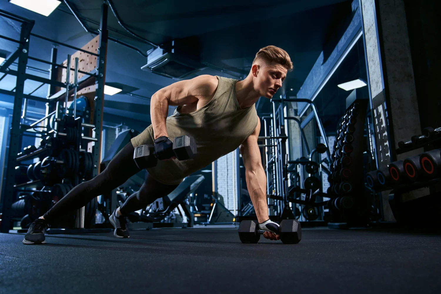 muscular man doing push ups one hand